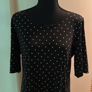 Susan Graver Black polkadot A-Line Midi Dress with Scoop Neck size medium